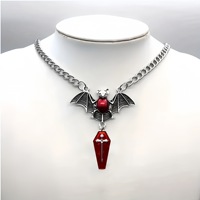 Collier Pendentif Gothique Exagéré avec Cœur Magique, Croix et Cercueil, en Émail Rouge Goutte d'Eau, pour Femme, Bijou Tendance pour Fête d'Halloween