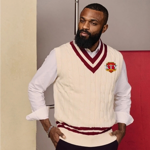 Wholesale Custom Fraternity Greek Organization <strong>Cable</strong> Pullover V Neck Varsity Letterman Man <strong>Knit</strong> Vest <strong>Sweater</strong> With Embroidery OEM - Product Image 1