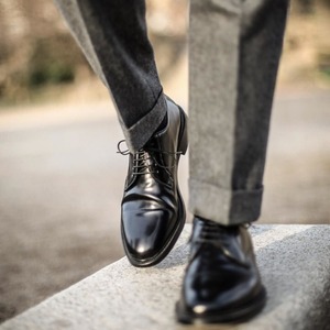 Men's Black Genuine Leather Oxfords Round <b>Toe</b> Lace-up Dress Shoes Office Career All Seasons Solid Color Rubber Outsole - Product Image 2
