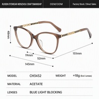 Monture de lunettes optiques élégante en acétate œil de chat avec décoration en métal à chaîne creuse sur les branches, supportant l'impression de logo personnalisé OEM ODM