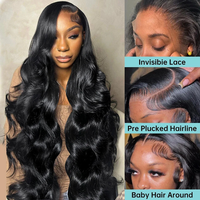 Wig 26 inci rambut manusia renda wig depan 13x4 pra-pencabutan 180 kepadatan tubuh gelombang hitam rambut manusia Frontal HD renda rambut manusia