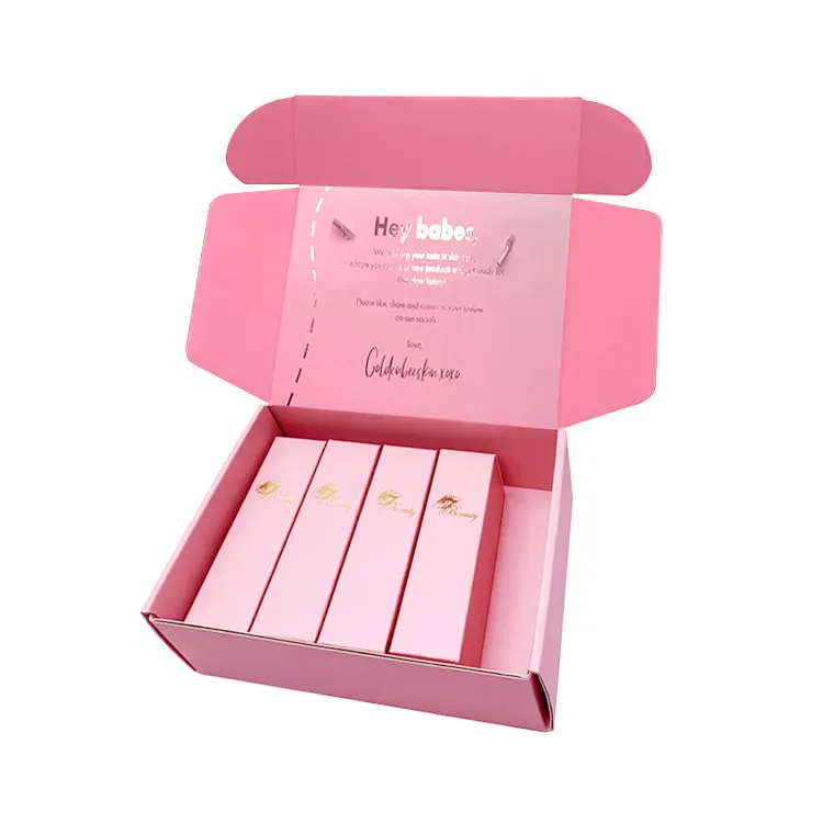 Boîte d'enveloppe cosmétique rose pour soins de la peau conception gratuite Boîtes d'expédition en carton ondulé imprimées avec logo personnalisé écologique Boîte de papier d'emballage en carton