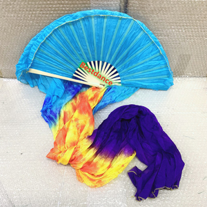 Ventilador de seda de 1.2m, 1.5m, 1.8m de largo para danza del vientre, velo de seda auténtica con bambú, para mano derecha o izquierda, 100 colores, OEM - Product Image 4