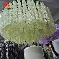 Décoration de mariage, guirlande de glycine blanche, fleurs artificielles de cerisier, panneau mural, fleurs suspendues au plafond, décoration