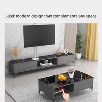 Ensemble de meubles de salon gris de luxe - Table basse en marbre noir brillant et meuble TV avec rangement