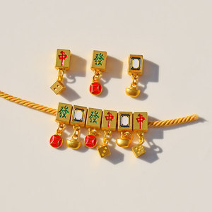 Chinese Style Mahjong Tile Lucky <b>Charm</b> Spacer <b>Beads</b> Oil Dripping Zinc Alloy Unisex DIY <b>Bracelet</b> Jewelry Accessories - Product Image 1