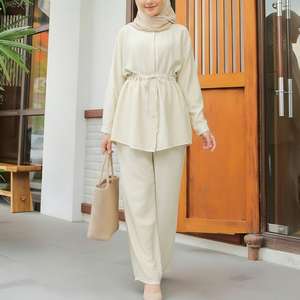 Ensemble 2 pièces pour femmes avec col rabattu et lacets, pantalon large, vêtements de prière du Ramadan, vêtements islamiques de Dubaï, abaya turque - Product Image 2