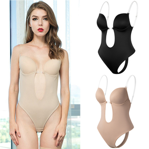 Body Shaper <span class=keywords><strong>dos</strong></span> nu à col en v profond, culotte tanga plongeante pour femmes, sangle transparente, Corset Push Up rembourré - Product Image 3