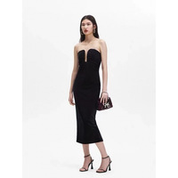 Robe longue en velours noir sans bretelles pour femme, nouvelle collection automne-hiver, élégante, sexy, style bustier, robe de soirée formelle