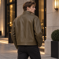 Veste pour homme avec logo personnalisé, finition en cuir, col montant, fermeture éclair métallique, poches latérales, veste décontractée streetwear