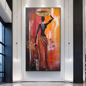 Pintura al Óleo 100% Real Pintada a Mano, Estilo Nórdico, Mujer Africana Negra, sobre Lienzo, por un Artista Profesional, Decoración Artística - Product Image 1