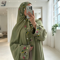 Abaya en dentelle verte sur mesure, robe musulmane modeste longue avec foulard, kaftan islamique couvrant entièrement le corps pour femmes