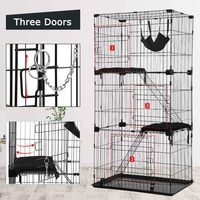 Cage à chat en métal solide à 3 niveaux de 67 pouces avec 3 lits, 3 portes avant, 2 échelles, étagères à perchoirs, hamac, enclos pour furets