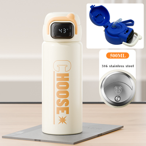 Bouteille d'eau intelligente isotherme pour enfants, 500 ml (17 oz), en acier inoxydable, avec affichage LED de la température, couvercle à paille rabattable, sans BPA. - Product Image 4