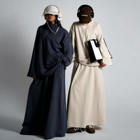 Nouvel ensemble 2 pièces pour femme : haut décontracté sportif à col montant en coton uni et jupe longue – Tenue modeste musulmane, survêtement, ou ensemble de détente