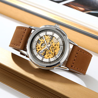 Montre squelette pour homme SKMEI M035, mécanique, 3ATM, or, marque de luxe, montres automatiques en acier, montres pour homme au poignet