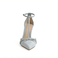 Nouvelles Escarpins Bleus à Talon Aiguille et Bout Pointu avec Nœud, Modèle T-Strap Polyvalent pour le Travail et les Rendez-vous, Tailles Étendues 34-46 pour Femme