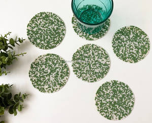 Idea de regalo decoración del hogar hecha a mano redonda verde escritorio Mat taza posavasos con cuentas manteles individuales para mesa de comedor de lujo - Product Image 1
