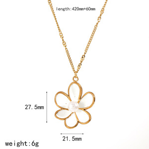 ชุดเครื่องประดับดอกไม้เคลือบเงาไข่มุกทอง 18K ขายส่ง ต่างหูและสร้อยคอสแตนเลสสำหรับงานแต่งงาน งานปาร์ตี้ งานหมั้น แฟชั่นทันสมัย - Product Image 5