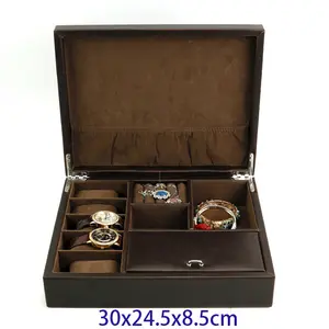 luxus pu leder bezug hölzerne ring ohrring halskette anhänger armband uhr set geschenk aufbewahrung verpackung schmuck organizer-fall