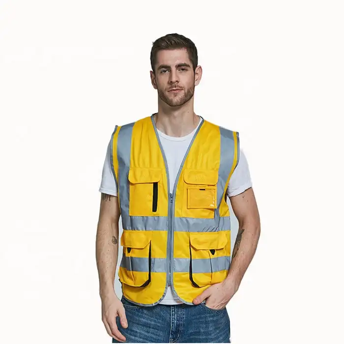 Darlingwell sıcak satış güvenlik yeleği hi vis güvenlik yeleği yansıtıcı güvenlik yelek cepler ile floresan giyim