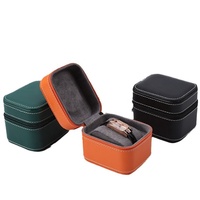 Boîte de rangement pour montres en cuir PU noir, vert et orange, étui portable pour montres avec doublure en daim et coussinets zippés – Grande Vente
