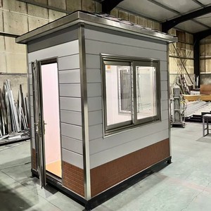 Modern Rectangular Guard House Sentry <b>Box</b> Container House with Glass Doors and Wooden Panels Outdoor Use - Product Image 4