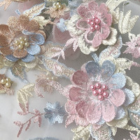 Nouveau rose bleu 3D fleur DIY accessoire de sac de printemps coudre sur perles broderie dentelle Applique