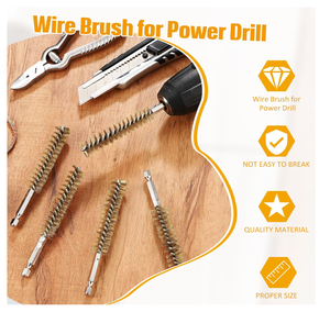 <span class=keywords><strong>Brosse</strong></span> métallique en acier de qualité industrielle personnalisable OEM, manche à queue hexagonale, poils en cuivre pour <span class=keywords><strong>perceuse</strong></span> électrique, nettoyage, polissage-pour le bricolage - Product Image 5