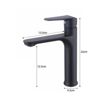 Keran Wastafel Satu Lubang Kontemporer, Poles, Bahan Paduan Tembaga, Gagang Hitam, Untuk Dapur & Kamar Mandi, Garansi 3 Tahun