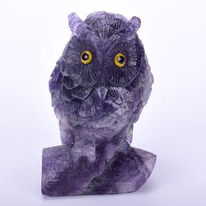 Super Kwaliteit Traditionele Stijl Kristal Fluoriet Uil Schedel Beeldje Natuurlijke Edelsteen Gegraveerd Dier Standbeeld - Product Image 6