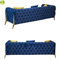 Canapé en tissu de luxe italien, fauteuil capitonné en velours doux haute densité avec pieds en métal doré pour salon/hall/hôtel/appartement