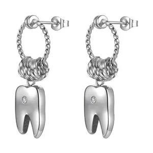 Latest High Quality Fashion Stainless Steel Jewelry Teeth Pendant Ear Studs Zircon Accessories Earrings E211315
