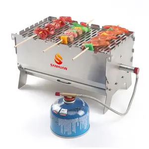 Sanhuan Stainless Steel Portable Barbeque Camping Gas BBQ Folding Grill Outdoor Charcoal Gas