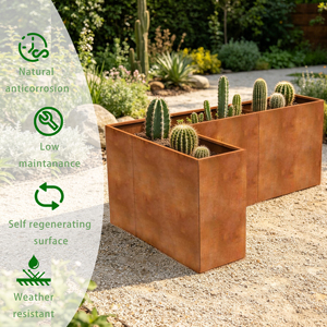 Jardinière modulaire en acier Corten en forme <span class=keywords><strong>de</strong></span> L, robuste, en acier patinable, pour la maison et l'extérieur - Product Image 4