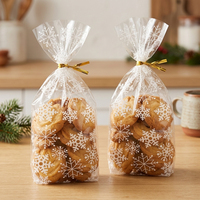 Sacs à biscuits et bonbons de Noël à effet froissé, refermables avec attaches torsadées, sacs en plastique transparents pour la pâtisserie des flocons de neige croustillants