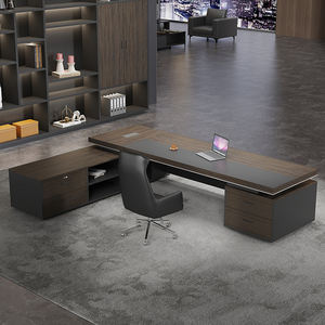 Meubles de bureau professionnels en bois de Chine, bureau de direction de luxe en forme de L avec bibliothèque - Product Image 4