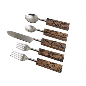 Hot Selling 2026 Eco Friendly Wood Handle & Stainless Steel Silver Plated Flatware 5 Pcs Cutlery Set for Party Use - Product Image 1