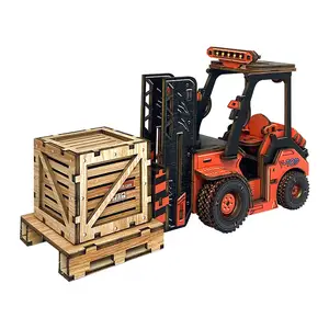 DIY Assemble Toys Forklift Engineering Vehicle Model Kits 3D Wooden Puzzle Educational Toy For Kids