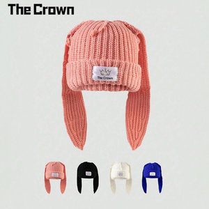 Bonnet d'hiver unisexe rose en tricot épais double couche avec oreilles de lapin, personnalisé, de haute qualité, chaud et à revers épais, vente en gros - Product Image 1