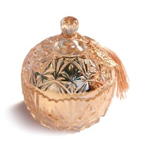 Grosir kaca kristal aroma bulat mewah stoples dekoratif wadah tutup kaca Set hadiah rumah lilin beraroma