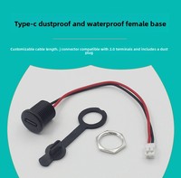 Câble d'alimentation USB-C femelle étanche à montage sur panneau vers PH2.0 2P à fils ouverts, charge rapide 3A, en PVC noir, avec port de chargeur personnalisé et couvercle