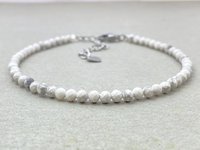 Bracelet délicat en acier inoxydable Howlite avec micro-cristaux facettés, bijoux minimalistes en pierres précieuses, cadeau unisexe