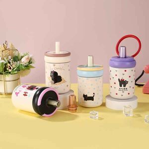 Cartoon Cat Design Children's Tumbler With Straw Spill Proof <b>Plastic</b> <b>Cup</b> For Kids Home Use - Product Image 1
