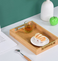Bandeja Rectangular de Bambú Natural con Asas de Metal - Bandeja Ecológica para Alimentos para Cocina del Hogar