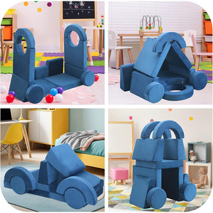 Children's <b>Sofa</b> Set 8-Piece Blue Fabric Soft Foam Modular Play Furniture For <b>Kids</b> Age 2 And Above Educational Game Seat - Product Image 5
