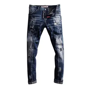 Men's slim small print casual pants stretch denim skinny jeans men 2020