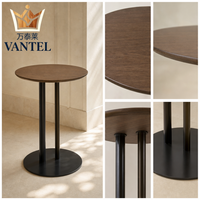 Table ronde moderne pour hôtel avec plateau en bois et base en métal pour hall d'hôtel, salon, café, restaurant, mobilier OEM