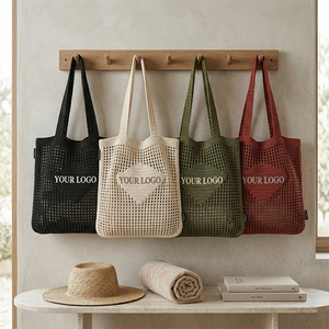 Bolso Tote de Ganchillo Estilo Diseñador con Logotipo Personalizado y Bolso de Hombro de Lujo Tejido Calado con Etiqueta Lateral para Boutique - Product Image 2