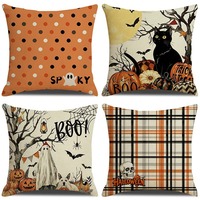 Sarung Bantal Halloween Cetak Digital Rajutan Katun Terima Logo Kustom Hitam Oranye Sarung Bantal